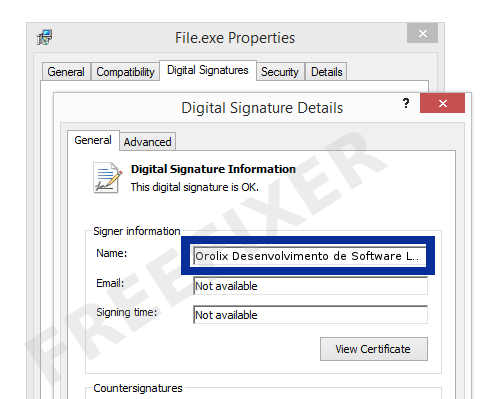 Screenshot of the Orolix Desenvolvimento de Software Ltda certificate